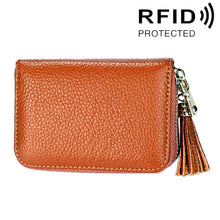 Load image into Gallery viewer, Genuine Cowhide Leather Solid Color Zipper Card Holder Wallet RFID Blocking Card Bag Protect Case Coin Purse with Tassel Pendant &amp; 15 Card Slots for Women, Size: 11.1*7.6*3.5cm