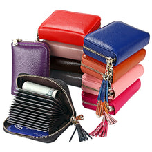 Load image into Gallery viewer, Genuine Cowhide Leather Solid Color Zipper Card Holder Wallet RFID Blocking Card Bag Protect Case Coin Purse with Tassel Pendant &amp; 15 Card Slots for Women, Size: 11.1*7.6*3.5cm