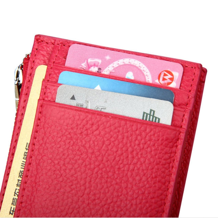 Cowhide Leather Solid Color Zipper Card Holder Wallet RFID Blocking Card Bag Protect Case Coin Purse, Size: 11*8*1.5cm