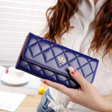 Load image into Gallery viewer, Fashion Argyles Texture Metal Crown 3-Folding Long Design PU Leather Wallet Coin Purse for Women