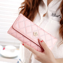 Load image into Gallery viewer, Fashion Argyles Texture Metal Crown 3-Folding Long Design PU Leather Wallet Coin Purse for Women