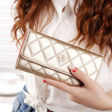 Load image into Gallery viewer, Fashion Argyles Texture Metal Crown 3-Folding Long Design PU Leather Wallet Coin Purse for Women