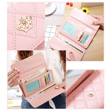 Load image into Gallery viewer, Fashion Argyles Texture Metal Crown 3-Folding Long Design PU Leather Wallet Coin Purse for Women