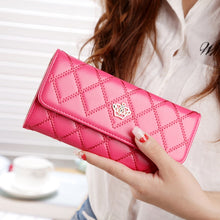 Load image into Gallery viewer, Fashion Argyles Texture Metal Crown 3-Folding Long Design PU Leather Wallet Coin Purse for Women