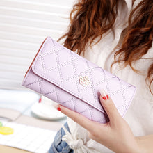 Load image into Gallery viewer, Fashion Argyles Texture Metal Crown 3-Folding Long Design PU Leather Wallet Coin Purse for Women