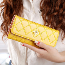 Load image into Gallery viewer, Fashion Argyles Texture Metal Crown 3-Folding Long Design PU Leather Wallet Coin Purse for Women