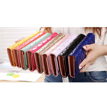 Load image into Gallery viewer, Fashion Argyles Texture Metal Crown 3-Folding Long Design PU Leather Wallet Coin Purse for Women