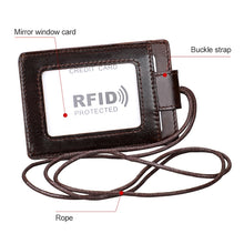 Load image into Gallery viewer, KB153 Antimagnetic RFID Leather Card Holder ID Card Badge with Lanyard