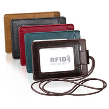 Load image into Gallery viewer, KB153 Antimagnetic RFID Leather Card Holder ID Card Badge with Lanyard