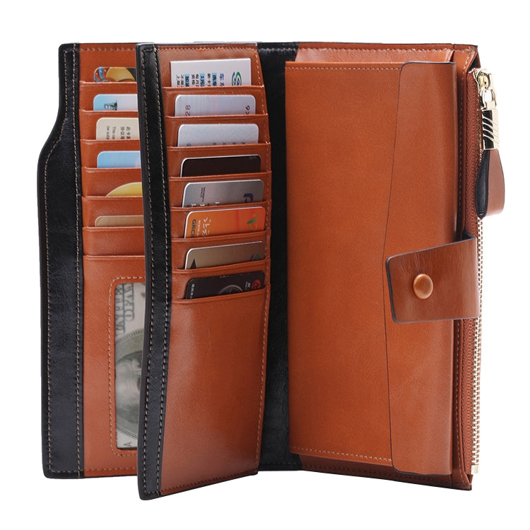 8236 Antimagnetic RFID Multi-function Oil Wax Leather Lady Wallet Large-capacity Purse