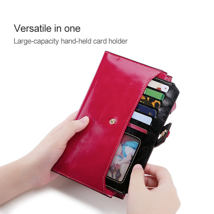 8239 Antimagnetic RFID Multi-function Leather Lady Wallet Large-capacity Purse with Detachable Card Holder (Rose Purple)