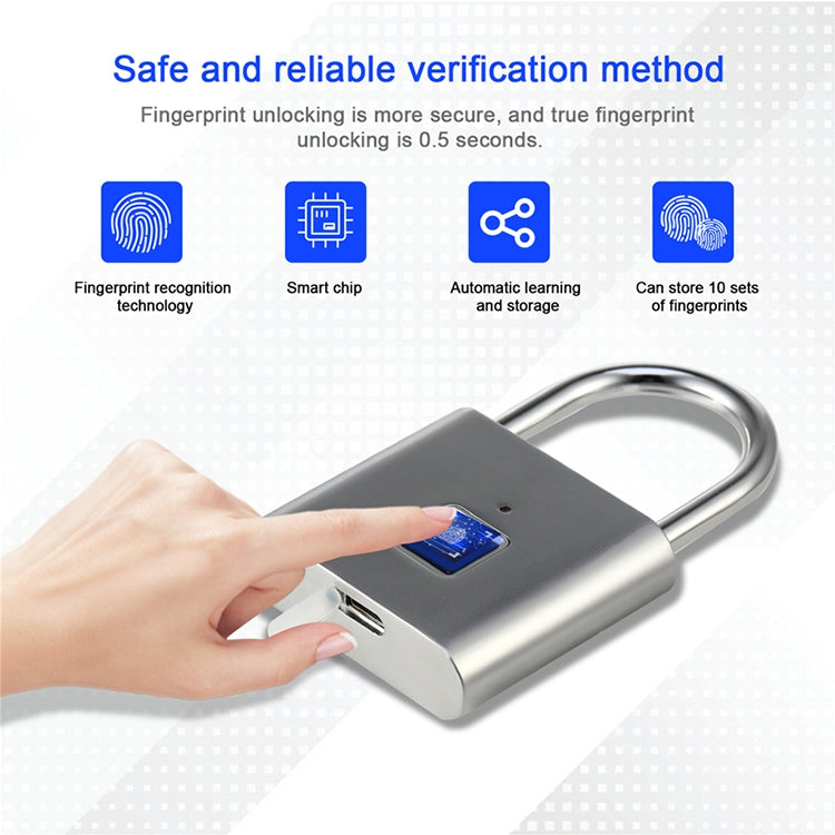 Stainless Steel Automatic Intelligent Fingerprint Padlock Electronic Lock, 10 Fingerprint Edition
