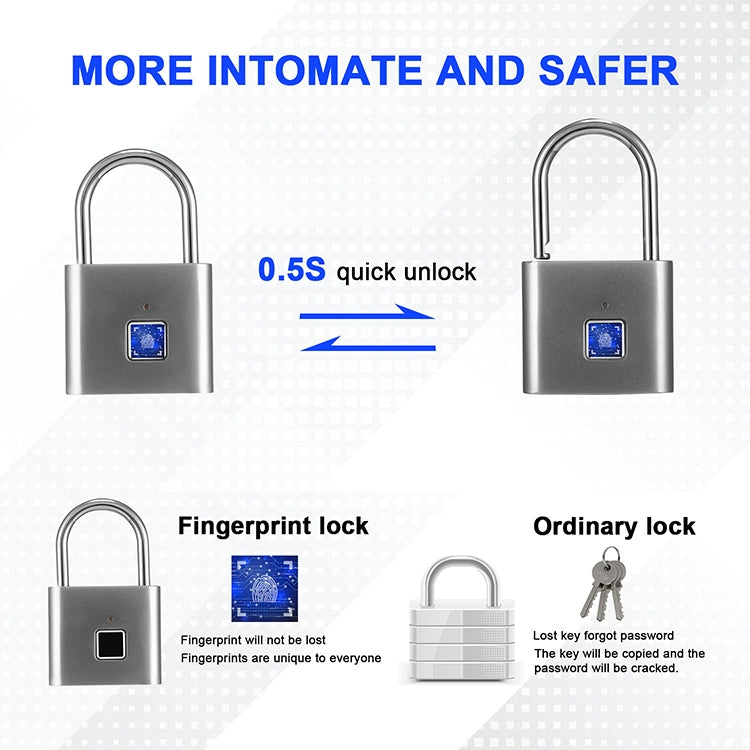 Stainless Steel Automatic Intelligent Fingerprint Padlock Electronic Lock, 10 Fingerprint Edition