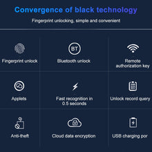 Load image into Gallery viewer, T23FB Micro USB Charging Zinc Alloy Smart Fingerprint + Bluetooth Triple Linkage Open Drawer Lock File Cabinet Lock, Triple Linkage Open Fingerprint + Bluetooth