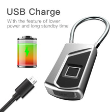 Load image into Gallery viewer, Anytek USB Charging Waterproof Anti-theft Non-password Electrically Intelligent Fingerprint Padlock Size:3.2cm × 3.5cm × 9cm, Anytek USB Charging Padlock