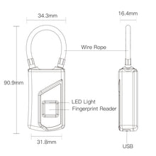 Load image into Gallery viewer, Anytek USB Charging Waterproof Anti-theft Non-password Electrically Intelligent Fingerprint Padlock Size:3.2cm × 3.5cm × 9cm, Anytek USB Charging Padlock