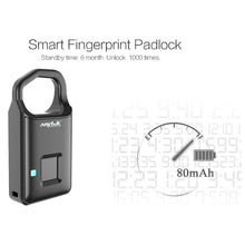 Load image into Gallery viewer, Anytek P4 3.7V Micro USB Charging Semiconductor Fingerprint Sensing Small Padlock, P4