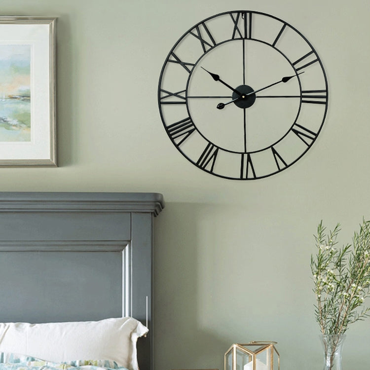 45cm Retro Living Room Iron Round Roman Numeral Mute Decorative Wall Clock, 45cm