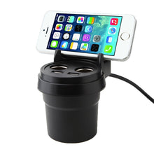 Load image into Gallery viewer, 5V 1A+2.4A Two USB Ports &amp; Two Car Cigarette Lighter Socket Car Charger with Holder Function, 5V 1A+2.4A