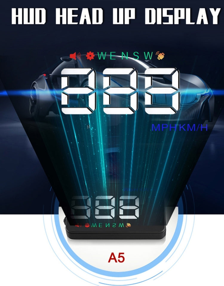 Geyiren A5 HUD 3.5 inch Car Head Up Display with GPS System, Two Mode Display, Light Sensors, KM/h MPH Speed, Compass, Speed Alarm, A5(Black), A5 (Green Light)
