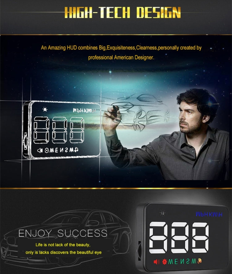Geyiren A5 HUD 3.5 inch Car Head Up Display with GPS System, Two Mode Display, Light Sensors, KM/h MPH Speed, Compass, Speed Alarm, A5(Black), A5 (Green Light)