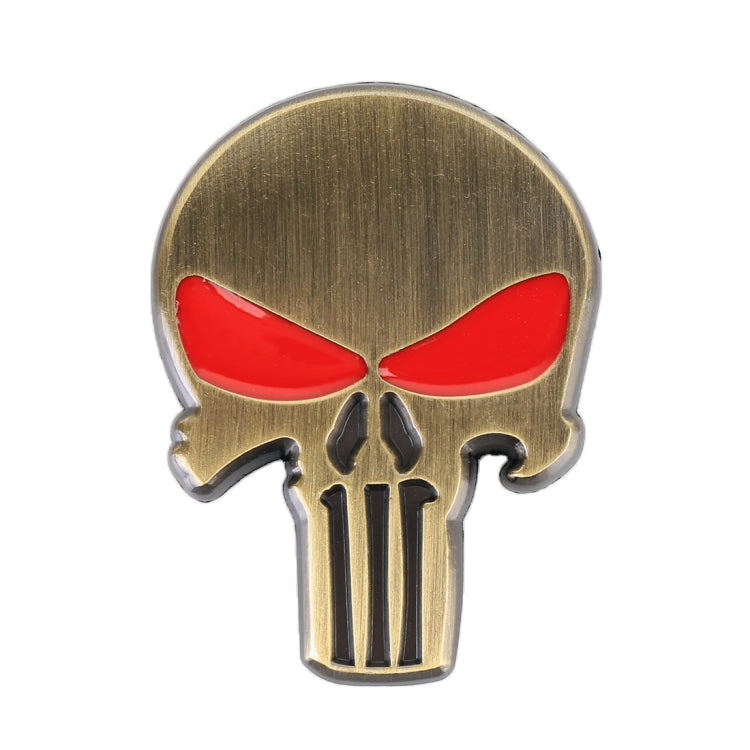 Gold Skull with Red Eyes Metal Car Sticker, Horrify Skull