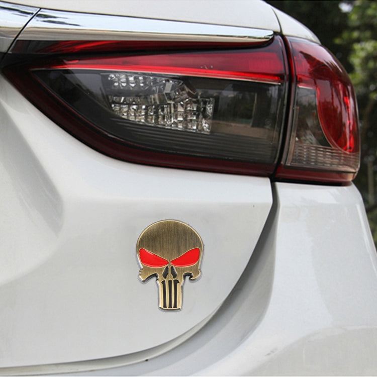 Gold Skull with Red Eyes Metal Car Sticker, Horrify Skull