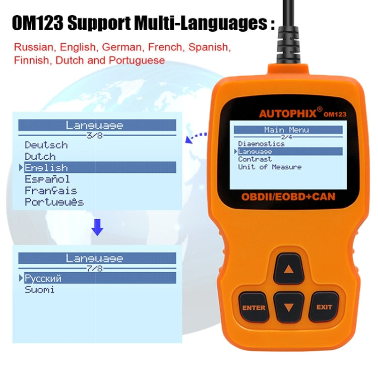 AUTOPHIX OM123 Car Portable OBD2 Scanner Car Diagnostic Tool OBD 2 Automotive Scanner EOBD Code Reader, OM123, OM123 (Orange)