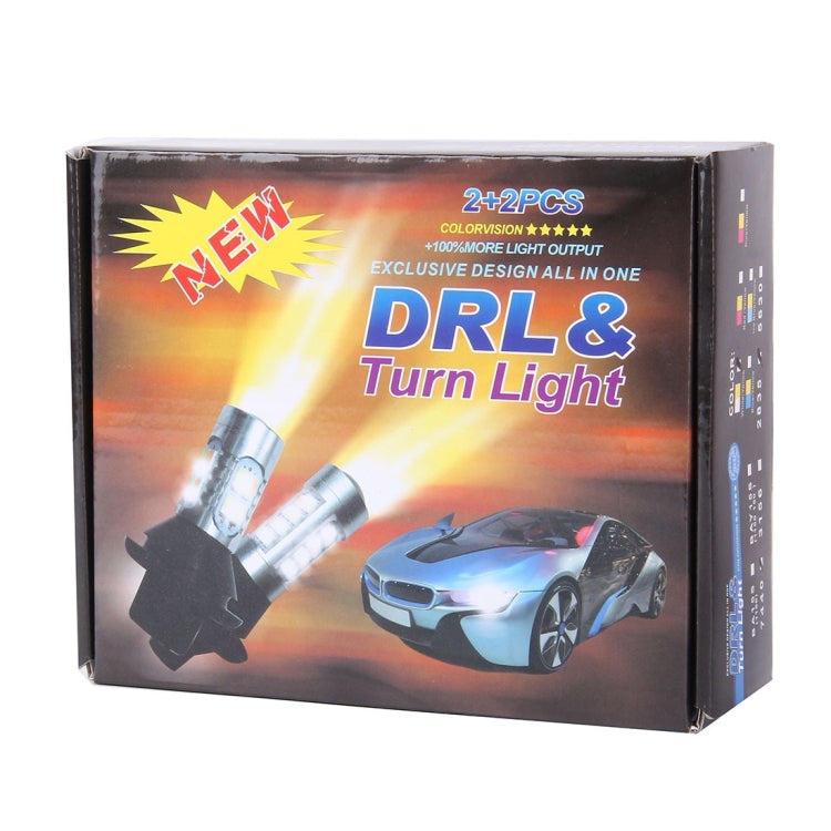 2 PCS T20/7440 10W 1000 LM 6000K White + Yellow Light DRL&Turn Light with 42 SMD-2835-LED Lamp，DC 12-24V, T20 42 SMD-2835-LED Lamp