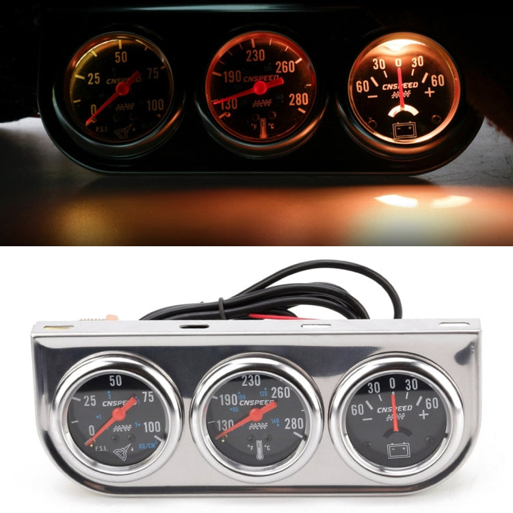 52mm 12V Universal Car Modified Triple Meter 3 in 1 Gauge Oil Press Gauge + Water Temperature Gauge + Ammeter, with Sensor, Car Modified Triple Meter 02