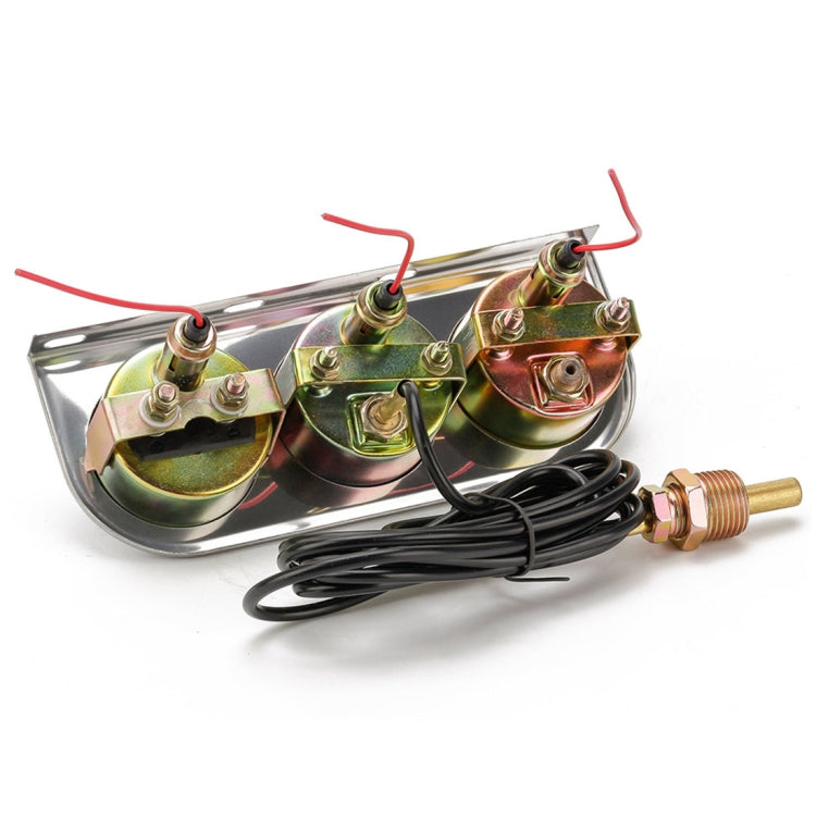 52mm 12V Universal Car Modified Triple Meter 3 in 1 Gauge Oil Press Gauge + Water Temperature Gauge + Ammeter, with Sensor, Car Modified Triple Meter 02