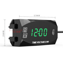 Load image into Gallery viewer, Motorcycle Multi-functional 2 in 1 Digital Display Voltmeter + Electronic Clock, 6-30V IP67