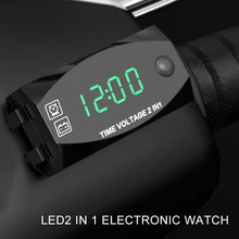 Load image into Gallery viewer, Motorcycle Multi-functional 2 in 1 Digital Display Voltmeter + Electronic Clock, 6-30V IP67
