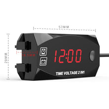 Load image into Gallery viewer, Motorcycle Multi-functional 2 in 1 Digital Display Voltmeter + Electronic Clock, 6-30V IP67