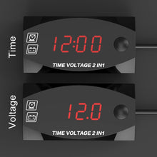 Load image into Gallery viewer, Motorcycle Multi-functional 2 in 1 Digital Display Voltmeter + Electronic Clock, 6-30V IP67
