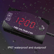 Load image into Gallery viewer, Motorcycle Multi-functional 2 in 1 Digital Display Voltmeter + Electronic Clock, 6-30V IP67