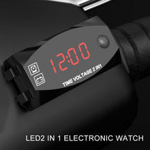 Load image into Gallery viewer, Motorcycle Multi-functional 2 in 1 Digital Display Voltmeter + Electronic Clock, 6-30V IP67
