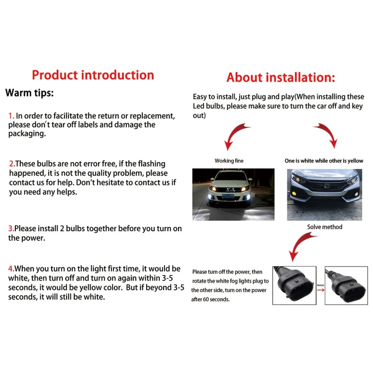 2 PCS EV15 H8 / H11 DC9-32V / 6W / IP67 Car LED Double Color Fog Light, Cold White Light + Amber Light, EV15 H8 / H11