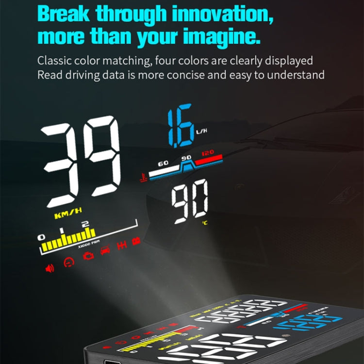 D5000 OBD2 5 inch Vehicle-mounted Head Up Display Security System, Support Car Speed / Engine Revolving Speed Display / Water Temperature / Battery Voltage / Detection and Elimination Fault Code, D5000