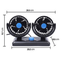 Load image into Gallery viewer, HUXIN HX-T303 6.5W 360 Degree Adjustable Rotation Two Head Low Noise Mini Electric Car Fan, DC12V, HX-T303