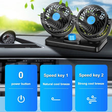 Load image into Gallery viewer, HUXIN HX-T303 6.5W 360 Degree Adjustable Rotation Two Head Low Noise Mini Electric Car Fan, DC12V, HX-T303