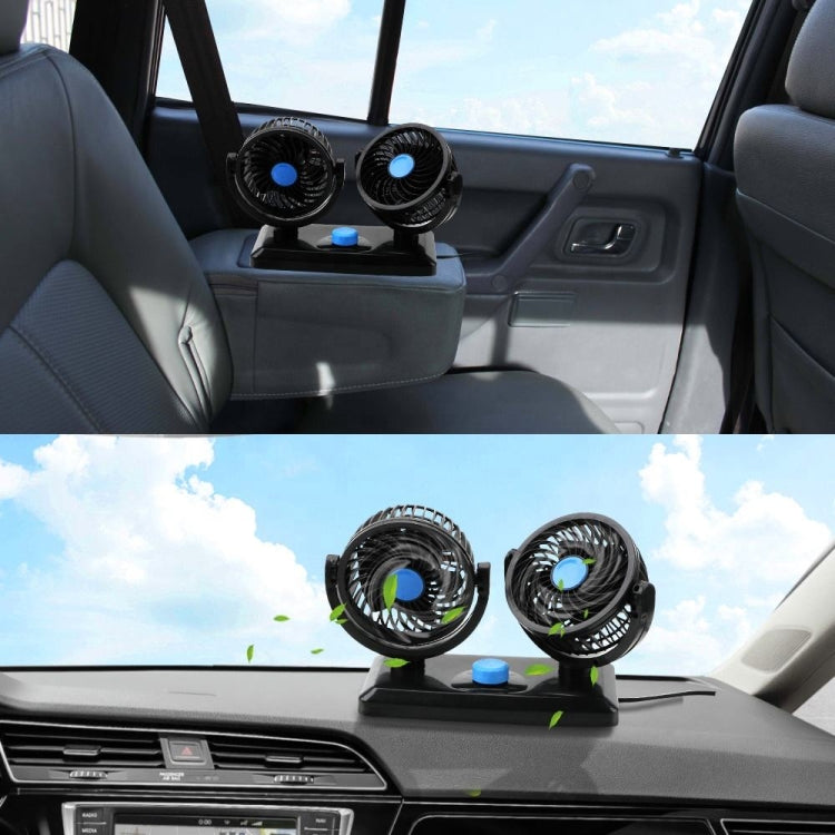 HUXIN HX-T303 6.5W 360 Degree Adjustable Rotation Two Head Low Noise Mini Electric Car Fan, DC12V, HX-T303