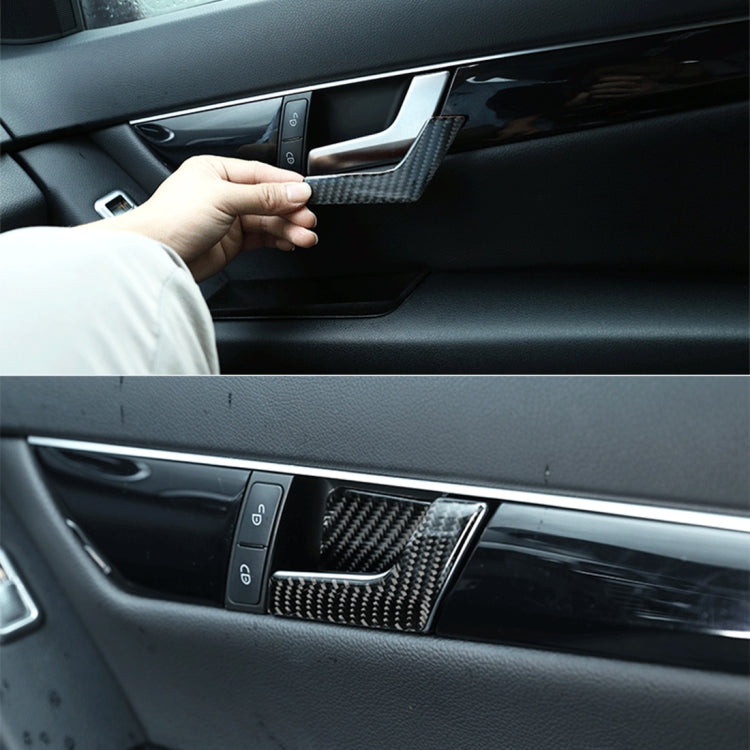 4 PCS Car Door Inner Handle Panel Carbon Fiber Decorative Sticker for Mercedes-Benz W204 2007-2013, Door Inner Handle Panel