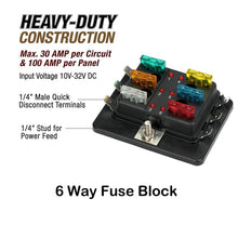 Load image into Gallery viewer, Universal 6 Way Fuse Box Block Fuse Holder Box Car Vehicle Circuit Automotive Blade Tool 6 Way Fuse Block, DC 10V-32V, 6 Way Fuse Box