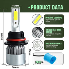Load image into Gallery viewer, 2pcs 9007 18W 1800LM 6000K Waterproof IP68 Car Auto LED Headlight with 2 COB LED Lamps, DC 9-36V, 9007