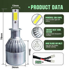 Load image into Gallery viewer, 2pcs H3 18W 1800LM 6000K Waterproof IP68 Car Auto LED Headlight with 2 COB LED Lamps, DC 9-36V, H3