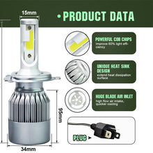 Load image into Gallery viewer, 2pcs H4 18W 1800LM 6000K Waterproof IP68 Car Auto LED Headlight with 2 COB LED Lamps, DC 9-36V, H4