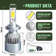 Load image into Gallery viewer, 2pcs H7 18W 1800LM 6000K Waterproof IP68 Car Auto LED Headlight with 2 COB LED Lamps, DC 9-36V, H7