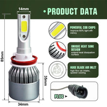 Load image into Gallery viewer, 2pcs H8/H11 18W 1800LM 6000K Waterproof IP68 Car Auto LED Headlight with 2 COB LED Lamps, DC 9-36V, H8/H11
