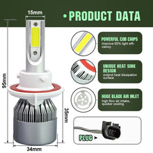 Load image into Gallery viewer, 2pcs H13 18W 1800LM 6000K Waterproof IP68 Car Auto LED Headlight with 2 COB LED Lamps, DC 9-36V, H13